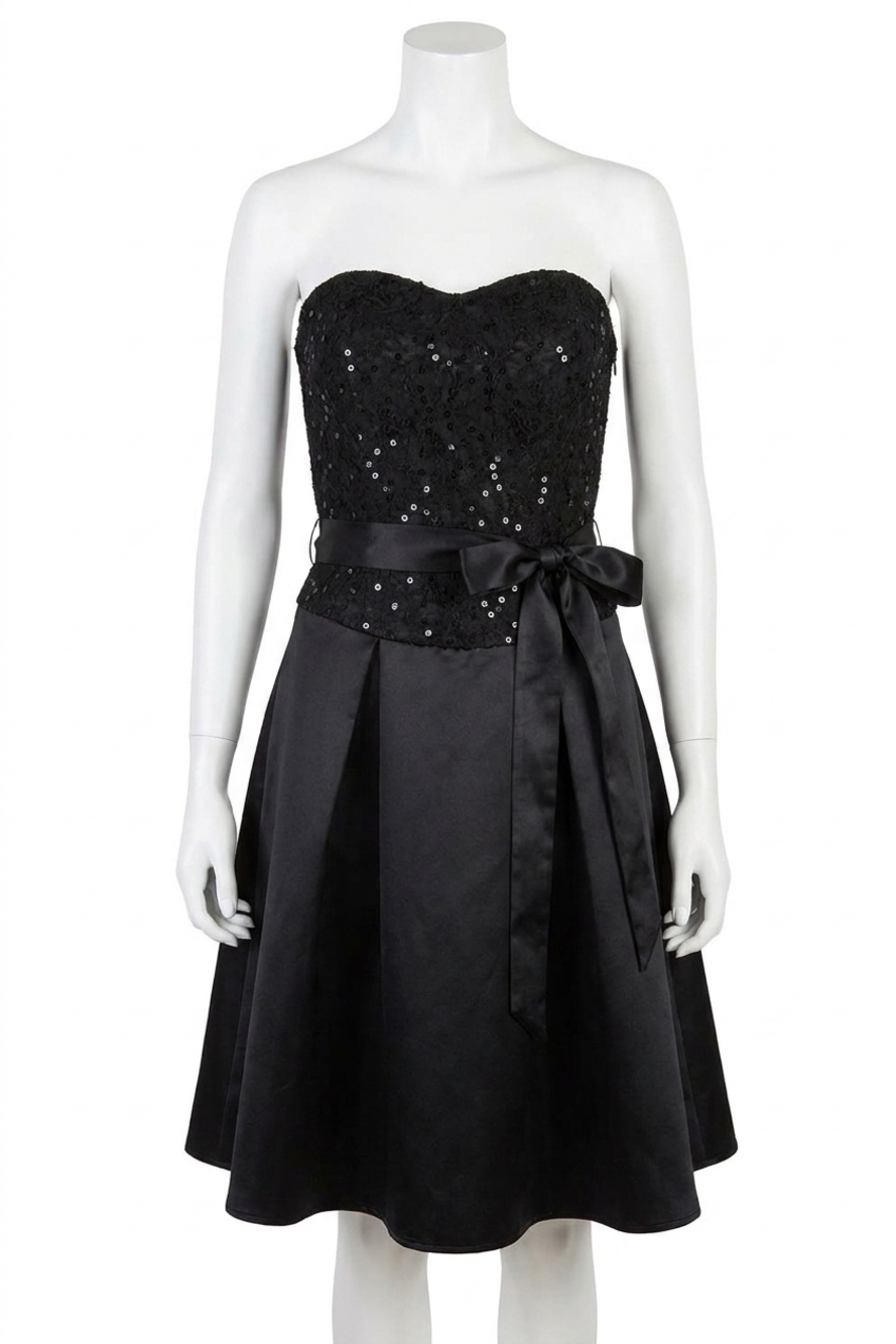 NEW MORILEE beaded lace bridesmaid cocktail dress with satin skirt in black